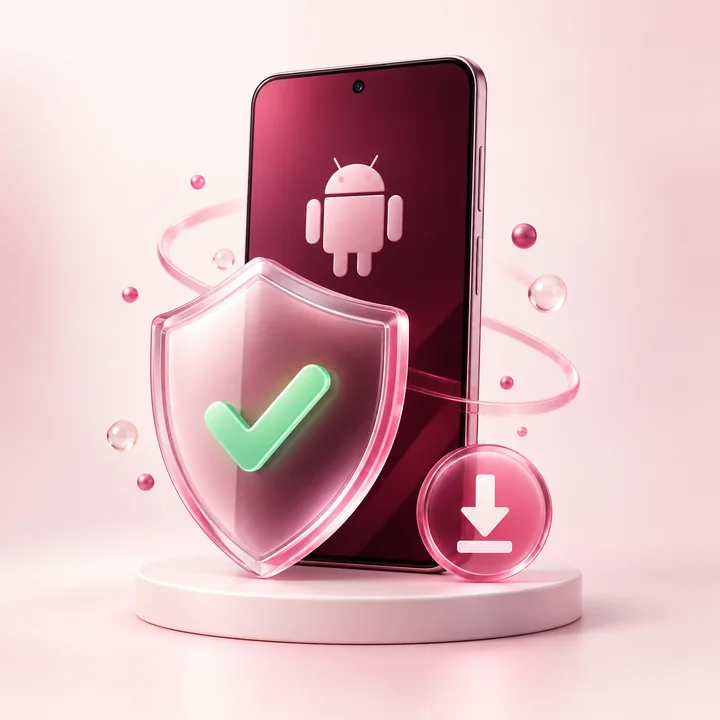 มือถือ Android พร้อมโล่ตรวจสอบไฟล์ดาวน์โหลด